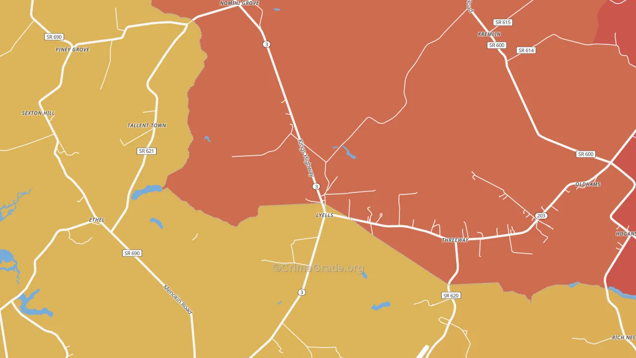 Lyells, VA Map of Murder Rates
