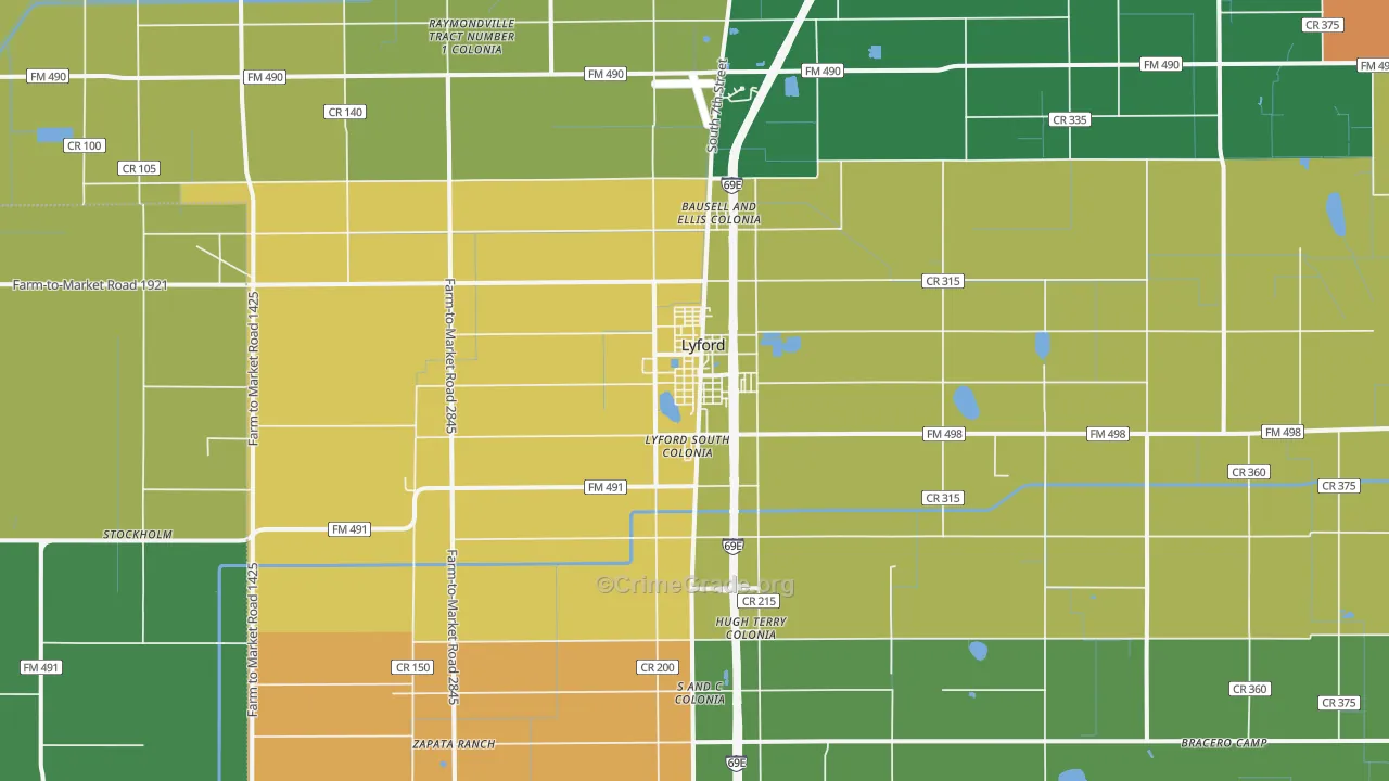 Lyford, TX Map of Murder Rates