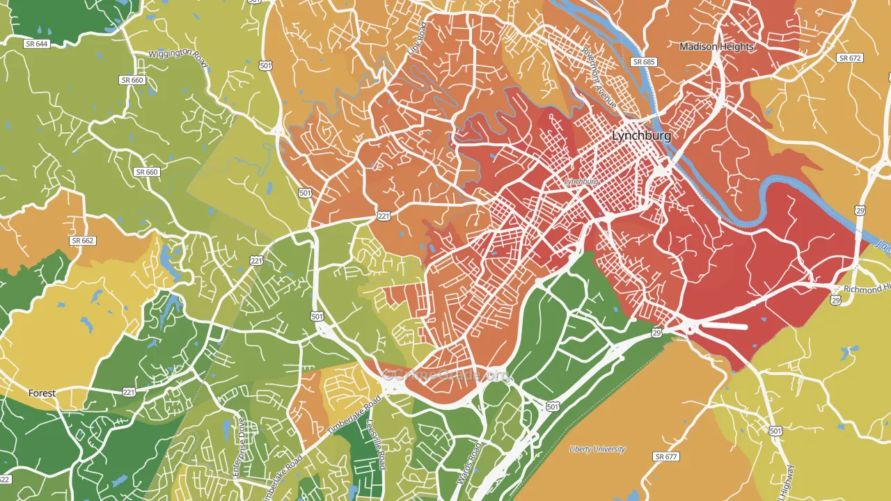 Lynchburg City, VA Map of Murder Rates