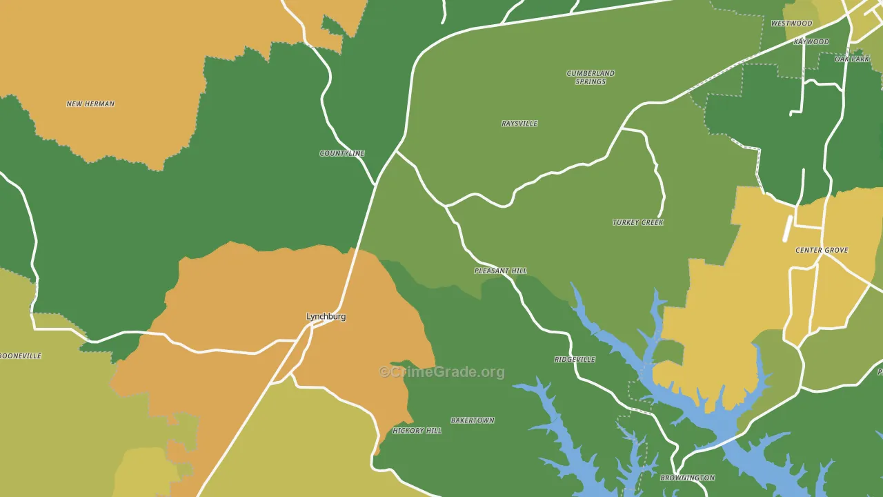 Lynchburg, TN Map of Murder Rates