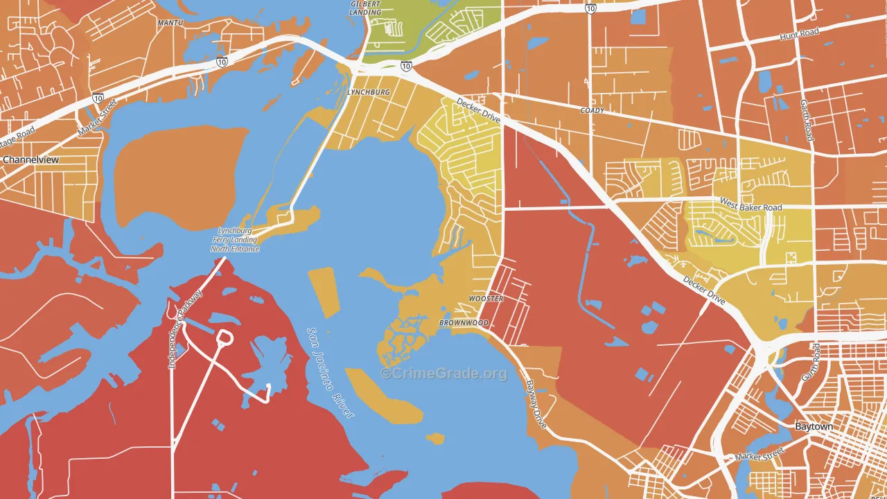 Lynchburg, TX Map of Murder Rates