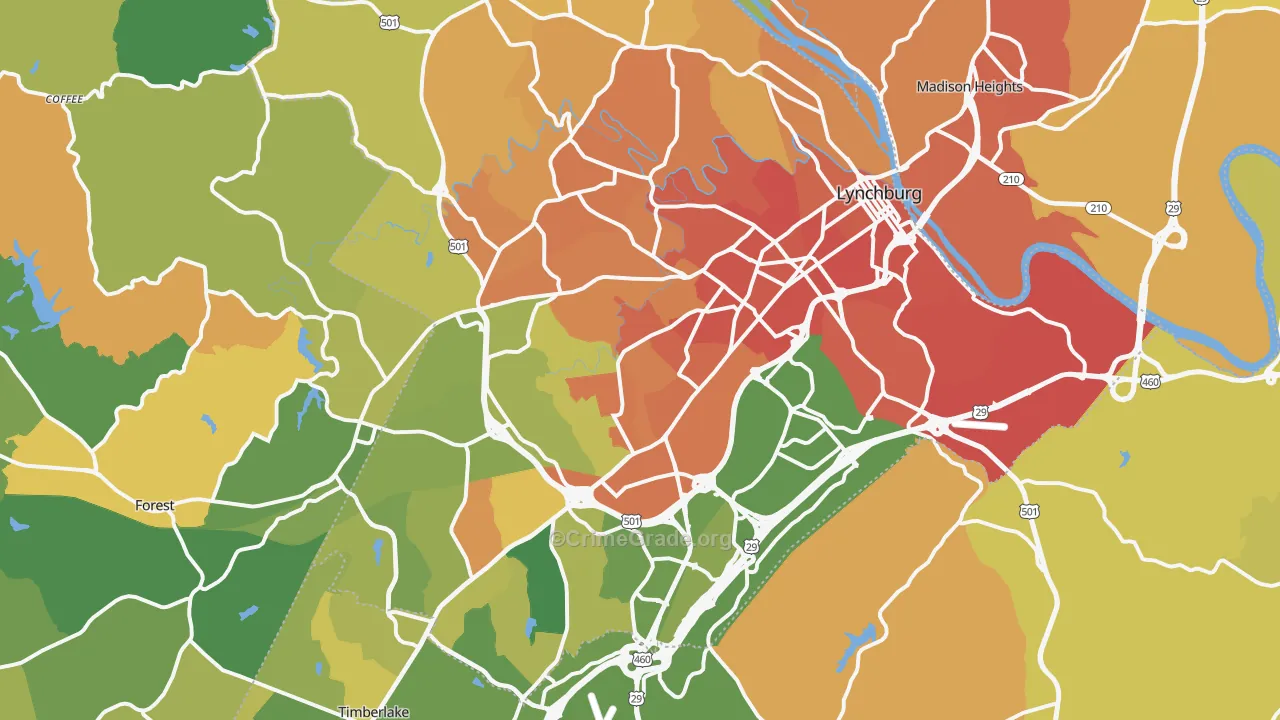 Lynchburg, VA Map of Murder Rates