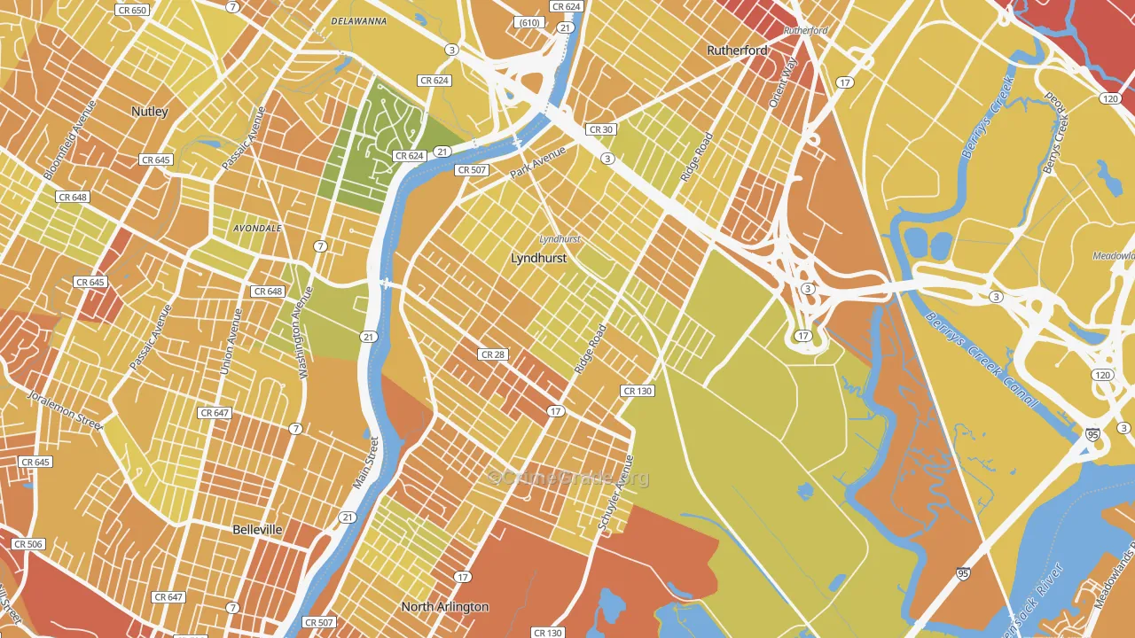 Lyndhurst, NJ Map of Murder Rates