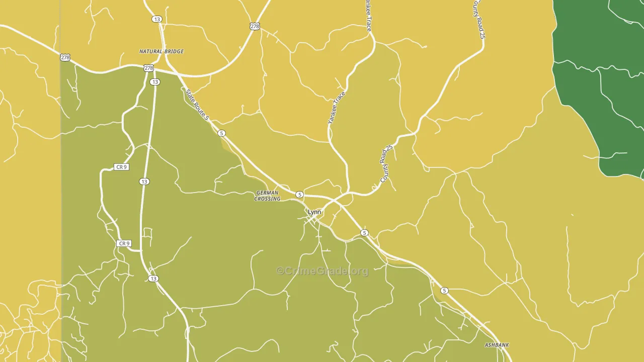 Lynn, AL Map of Murder Rates