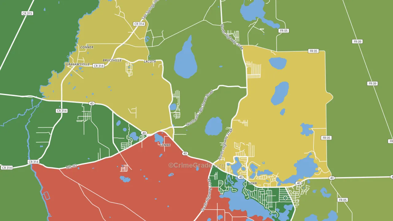 Lynne, FL Map of Murder Rates