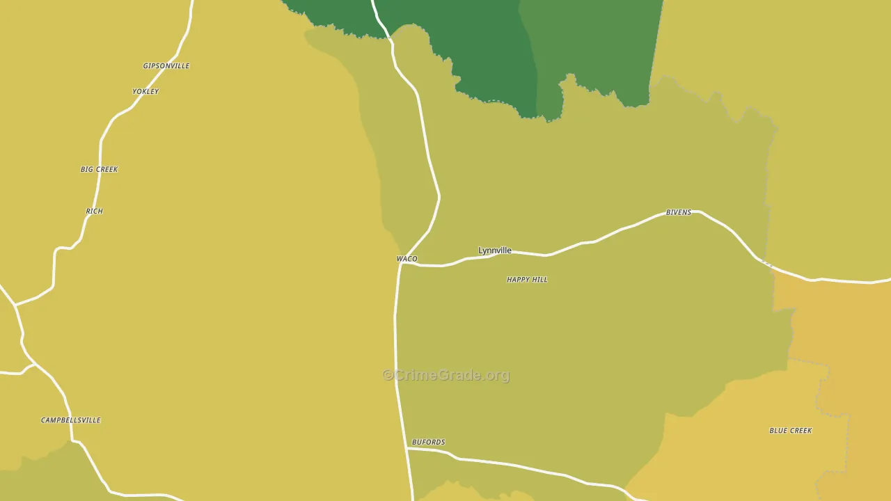 Lynnville, TN Map of Murder Rates
