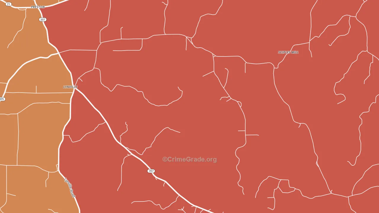 Lynville, MS Map of Murder Rates