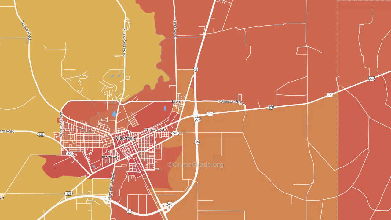 Lyon, MS Map of Murder Rates