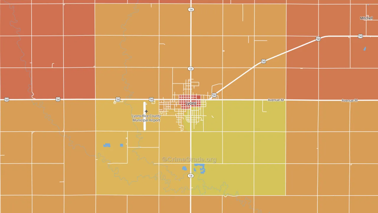 Lyons, KS Map of Murder Rates