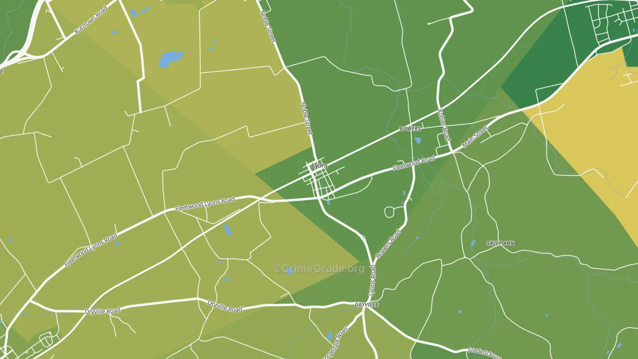 Lyons, PA Map of Murder Rates