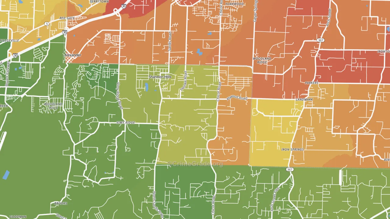 Mabelvale, AR Map of Murder Rates