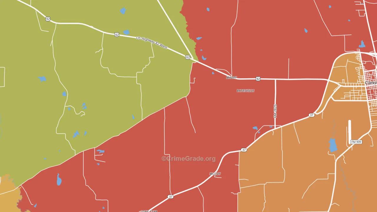 Mabry, TX Map of Murder Rates