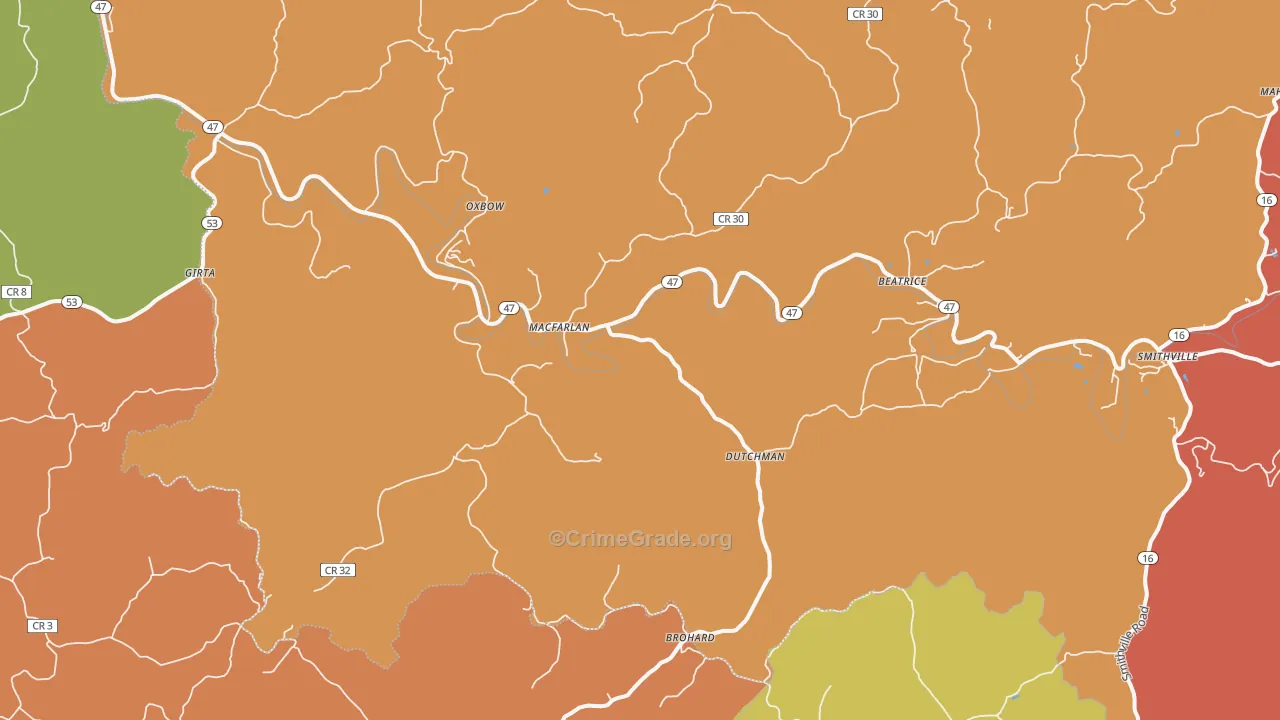 Macfarlan, WV Map of Murder Rates
