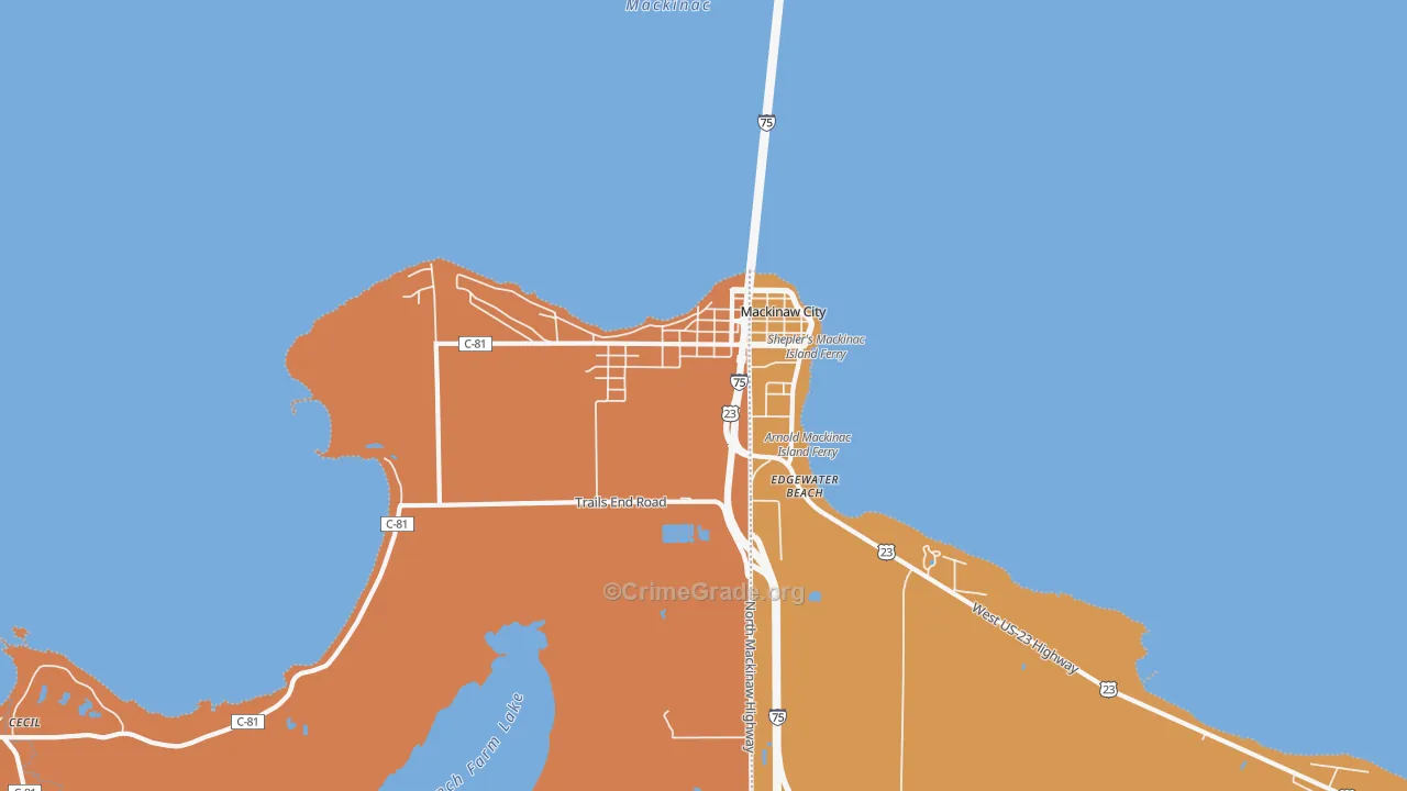 Mackinaw City, MI Map of Murder Rates