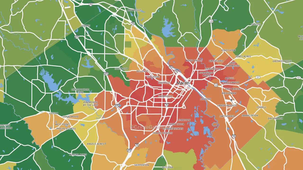 Macon, GA Map of Murder Rates