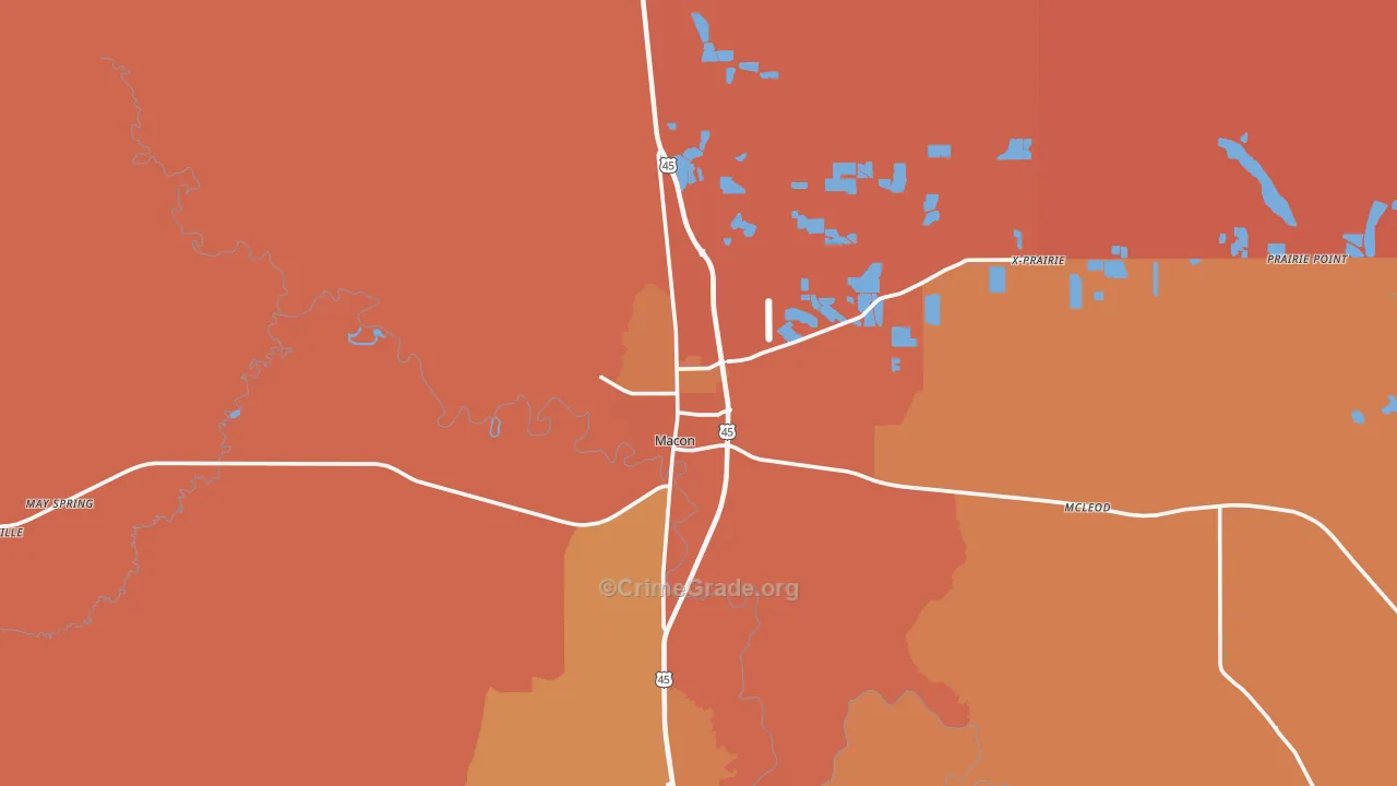 Macon, MS Map of Murder Rates