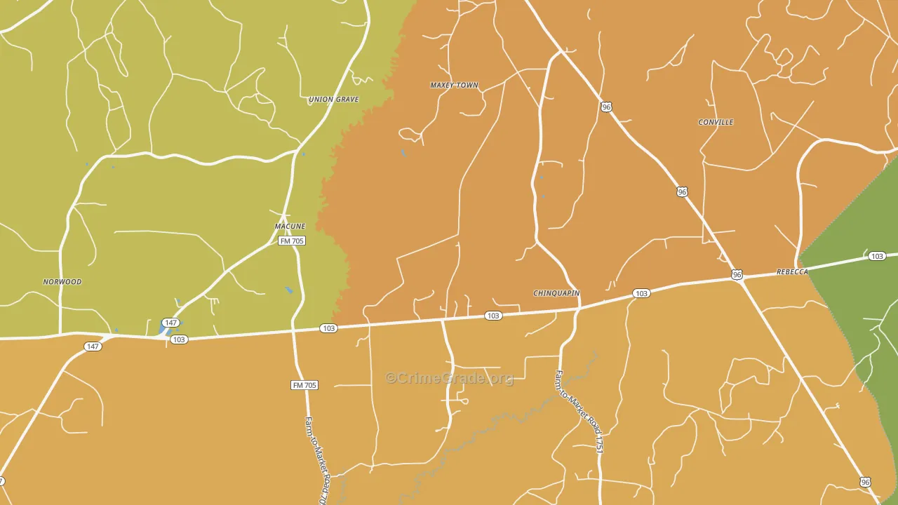Macune, TX Map of Murder Rates