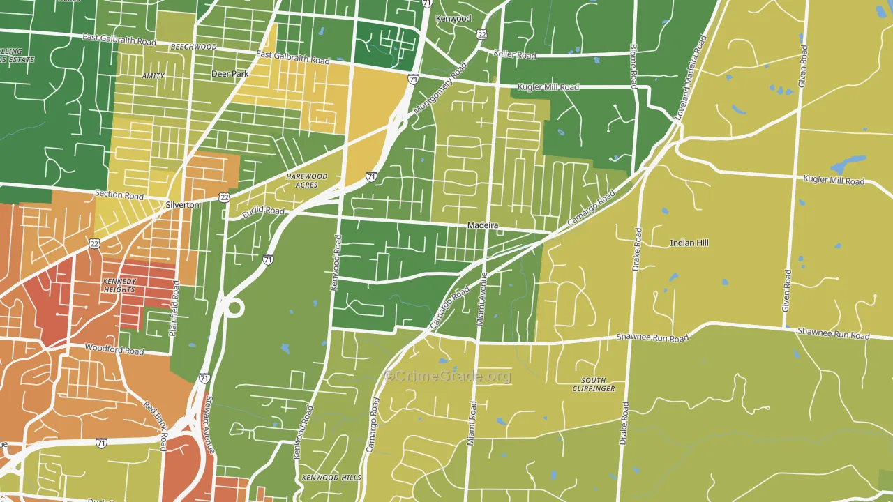 Madeira, OH Map of Murder Rates