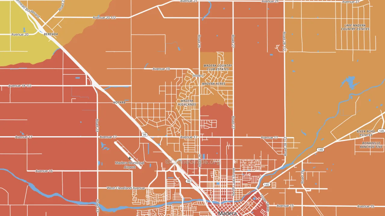 Madera Acres, CA Map of Murder Rates