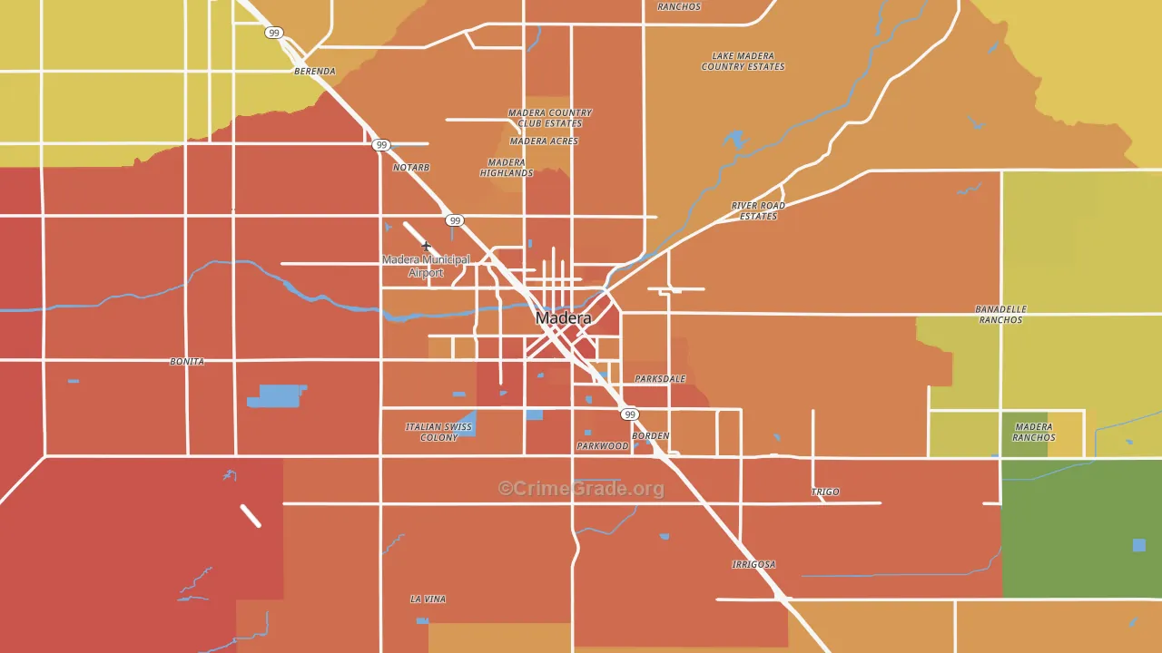 Madera, CA Map of Murder Rates