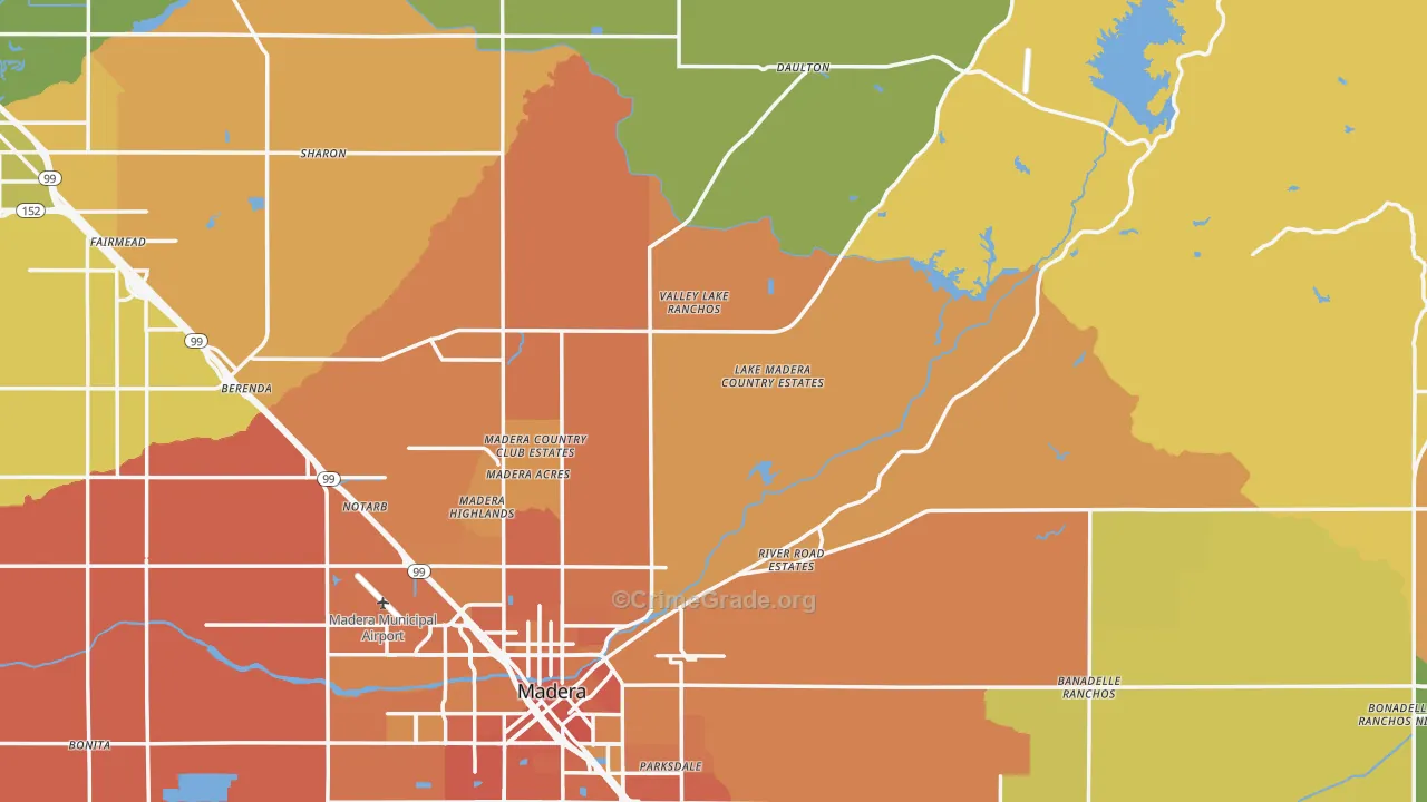 Madera County, CA Map of Murder Rates