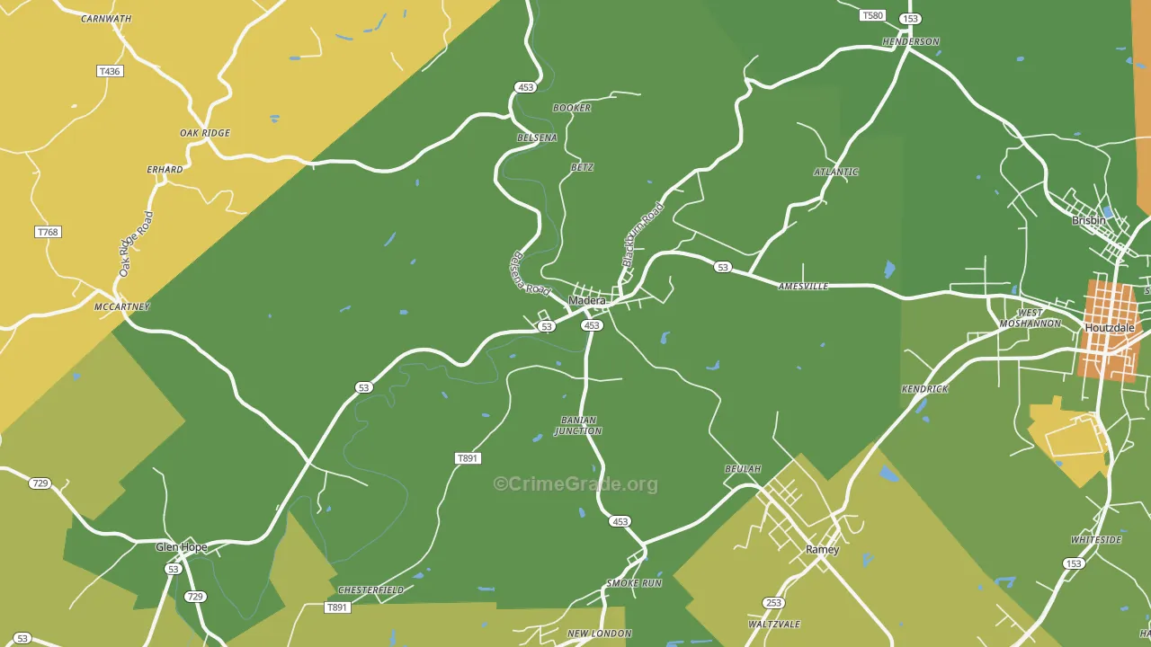 Madera, PA Map of Murder Rates