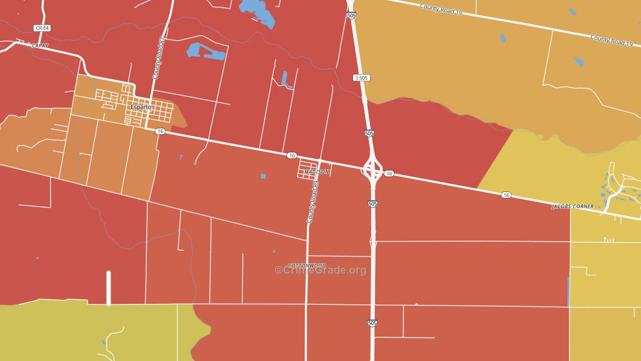 Madison, CA Map of Murder Rates