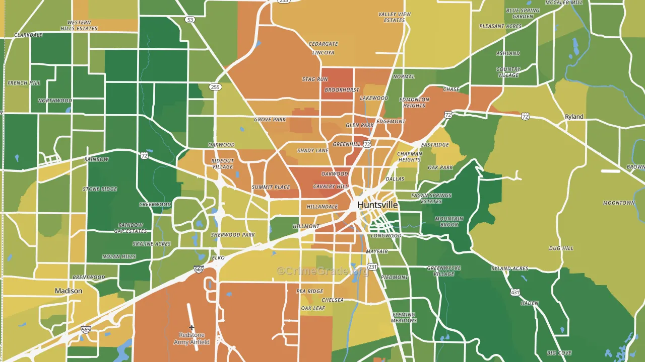 Madison County, AL Map of Murder Rates