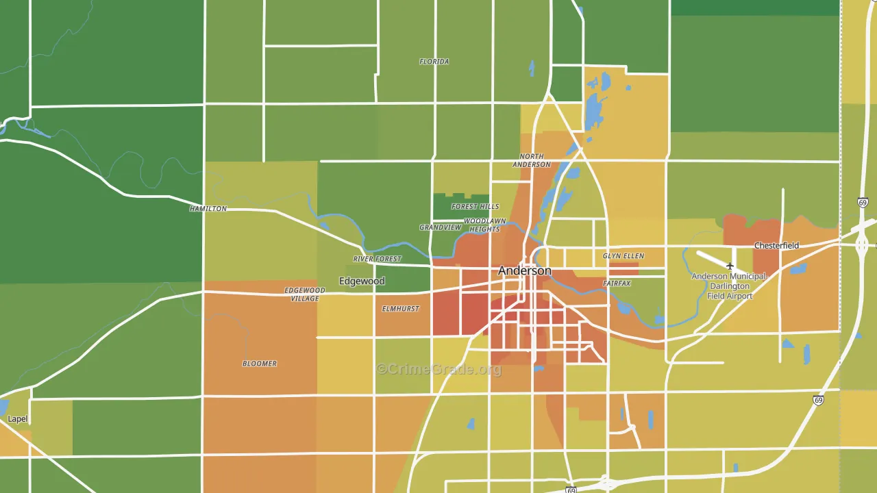 Madison County, IN Map of Murder Rates