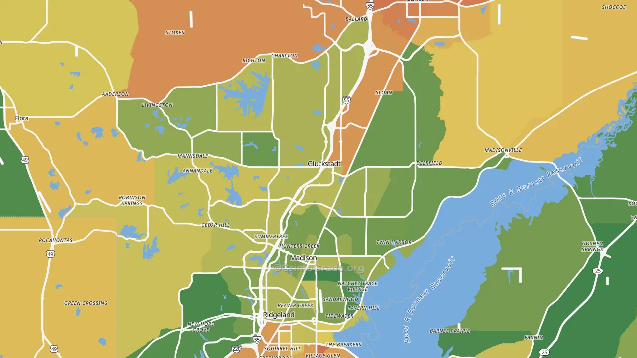Madison County, MS Map of Murder Rates