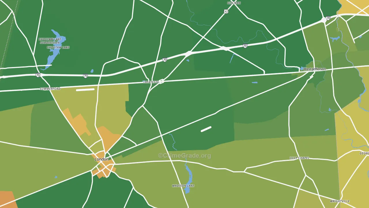 Madison County, OH Map of Murder Rates
