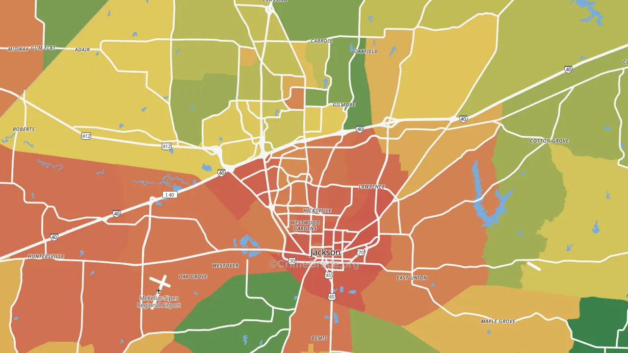 Madison County, TN Map of Murder Rates