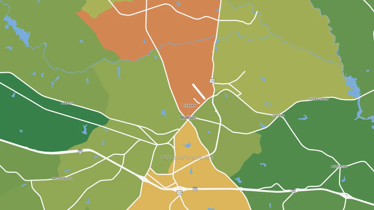 Madison, GA Map of Murder Rates