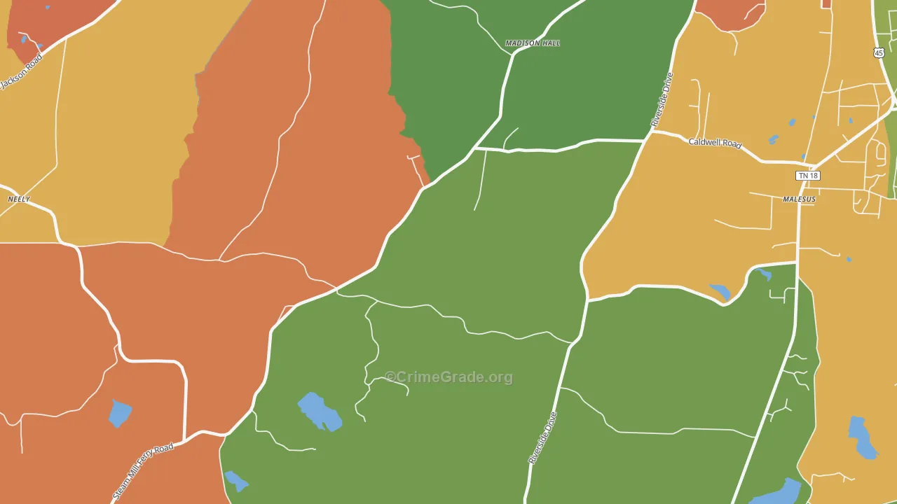 Madison Hall, TN Map of Murder Rates