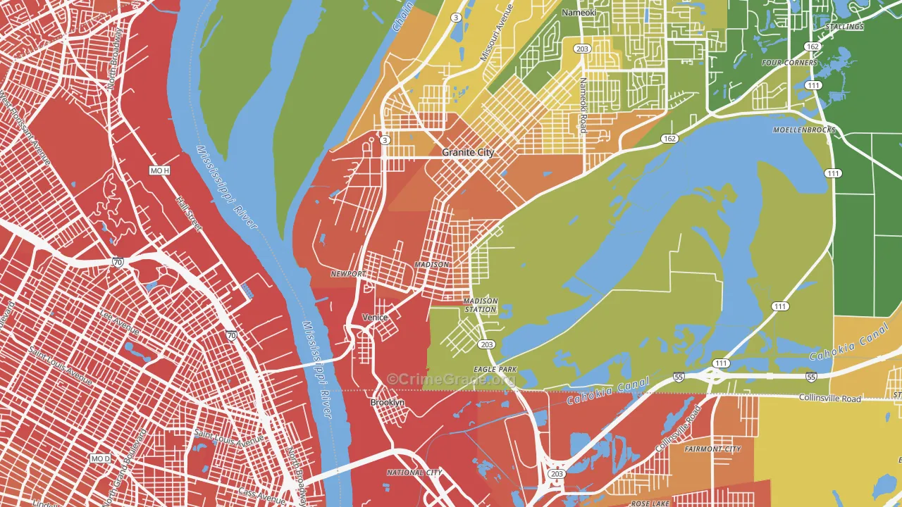 Madison, IL Map of Murder Rates
