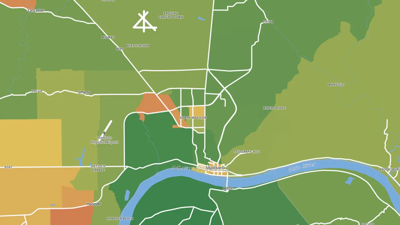 Madison, IN Map of Murder Rates