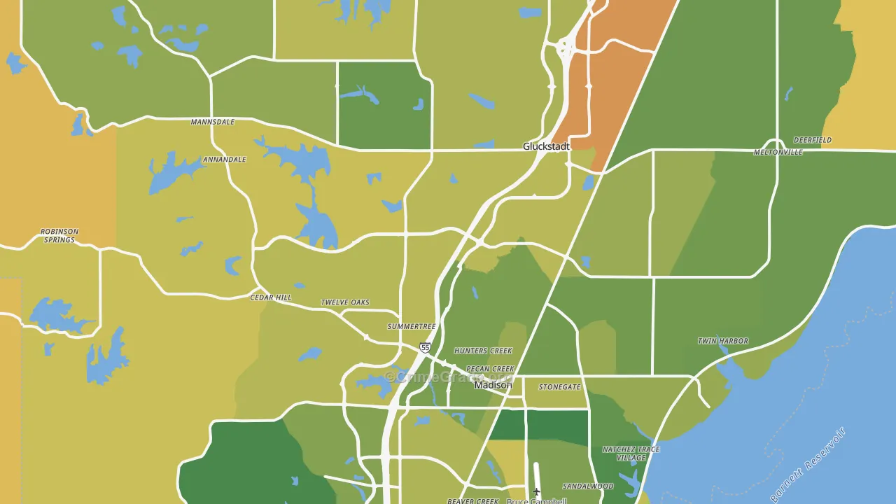 Madison, MS Map of Murder Rates