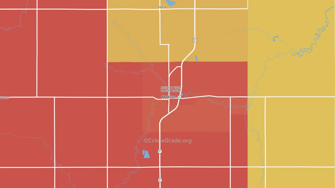 Madison, NE Map of Murder Rates