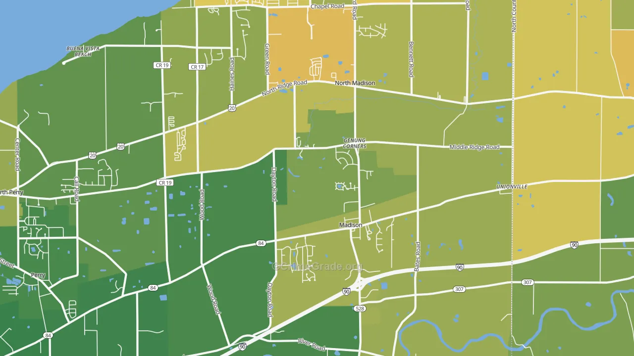 Madison, OH Map of Murder Rates