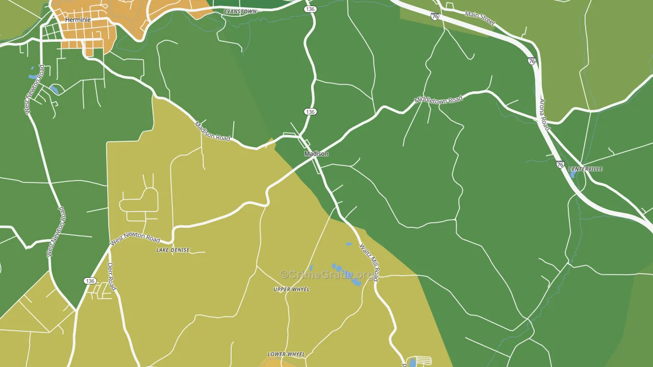 Madison, PA Map of Murder Rates