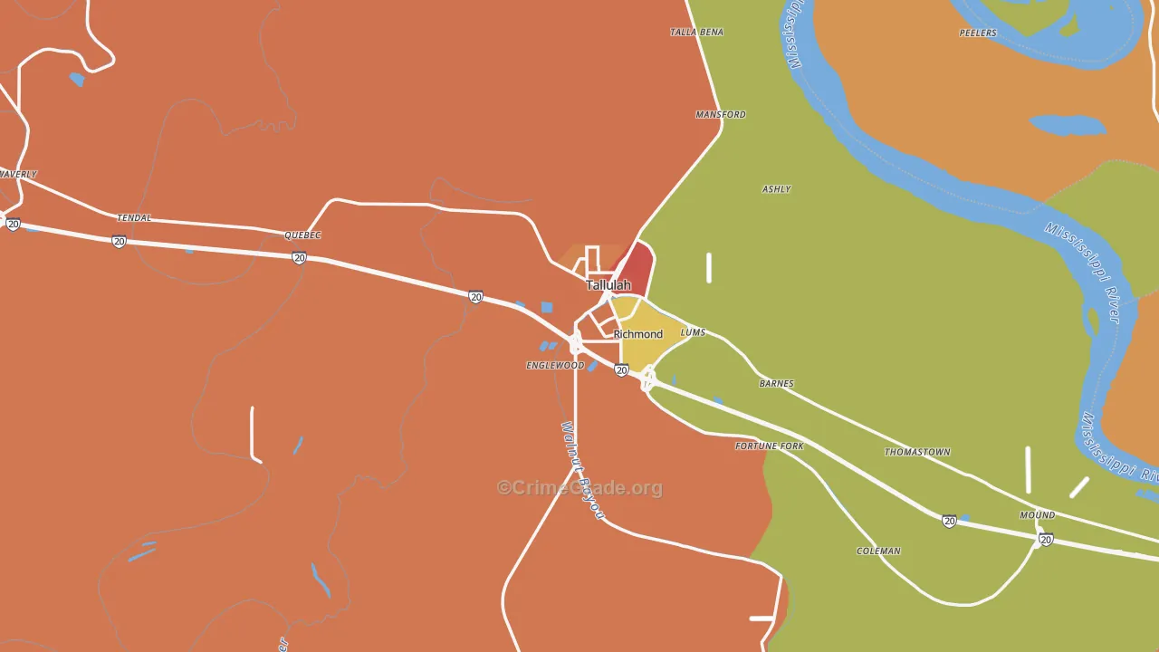 Madison Parish, LA Map of Murder Rates