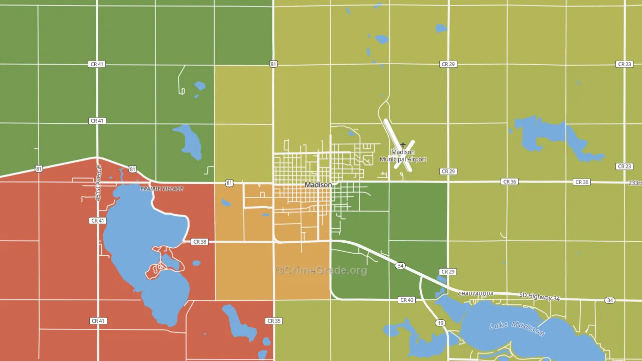Madison, SD Map of Murder Rates