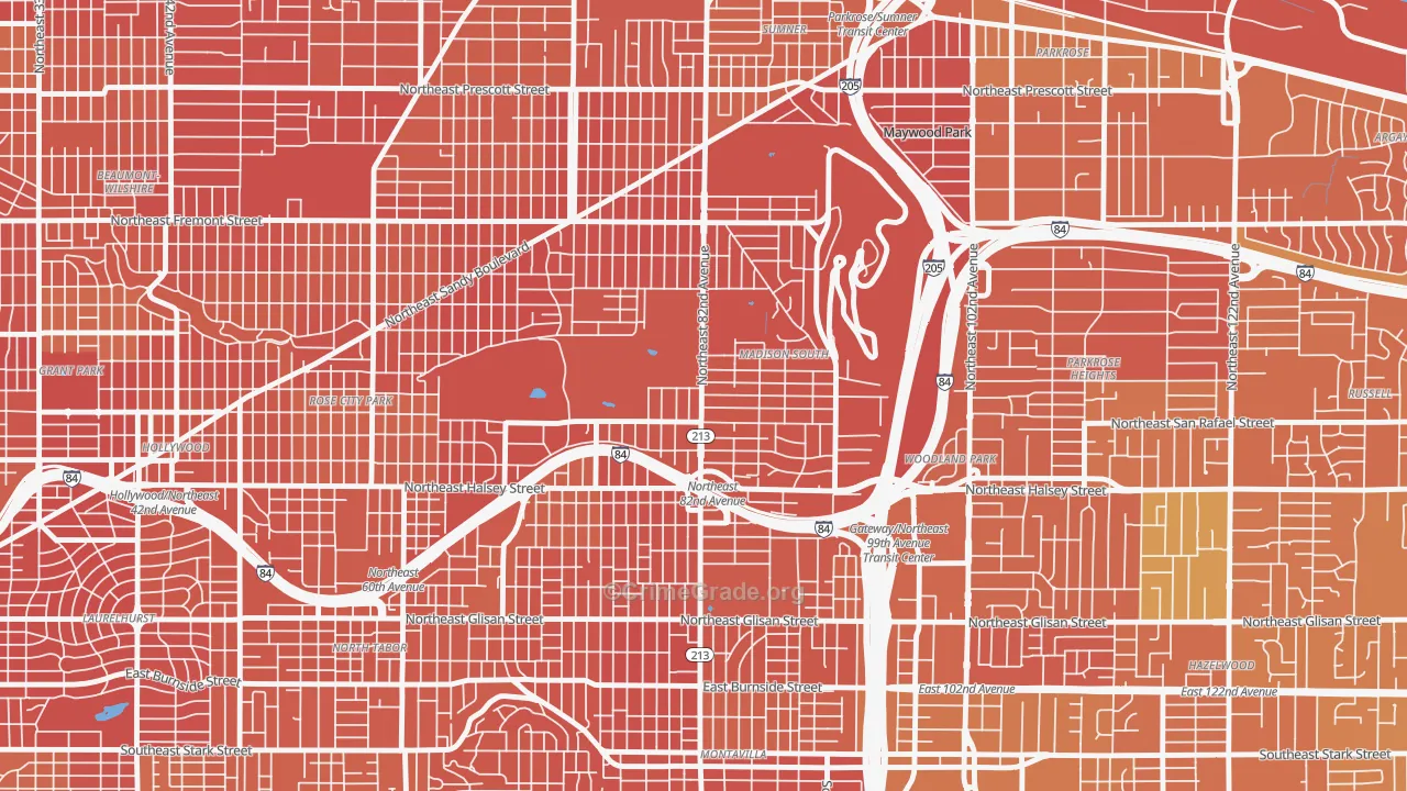 Madison South, Portland, OR Map of Murder Rates