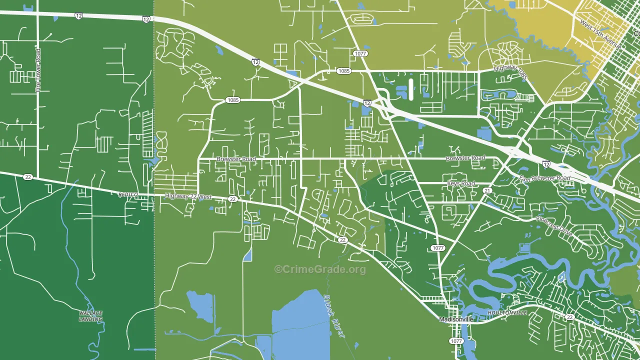 Madisonville, LA Map of Murder Rates