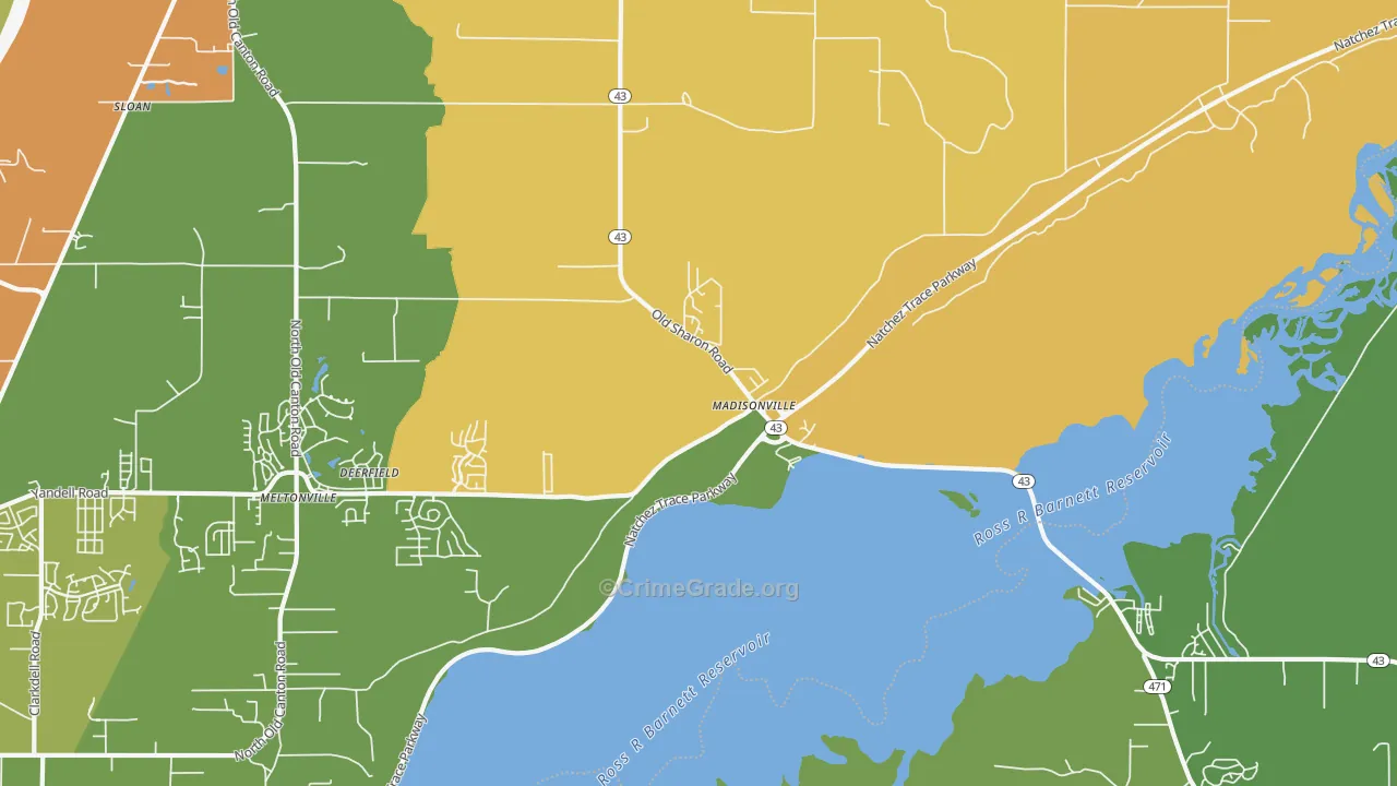 Madisonville, MS Map of Murder Rates