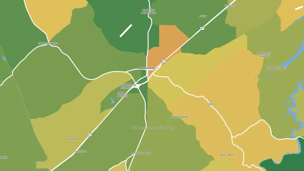Madisonville, TN Map of Murder Rates