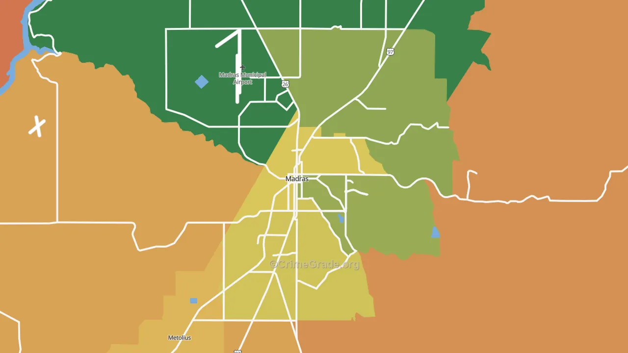 Madras, OR Map of Murder Rates