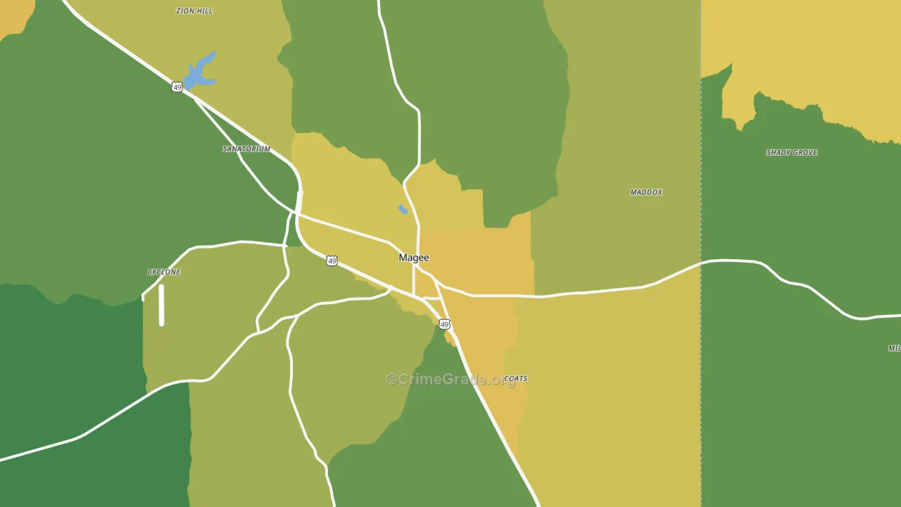 Magee, MS Map of Murder Rates