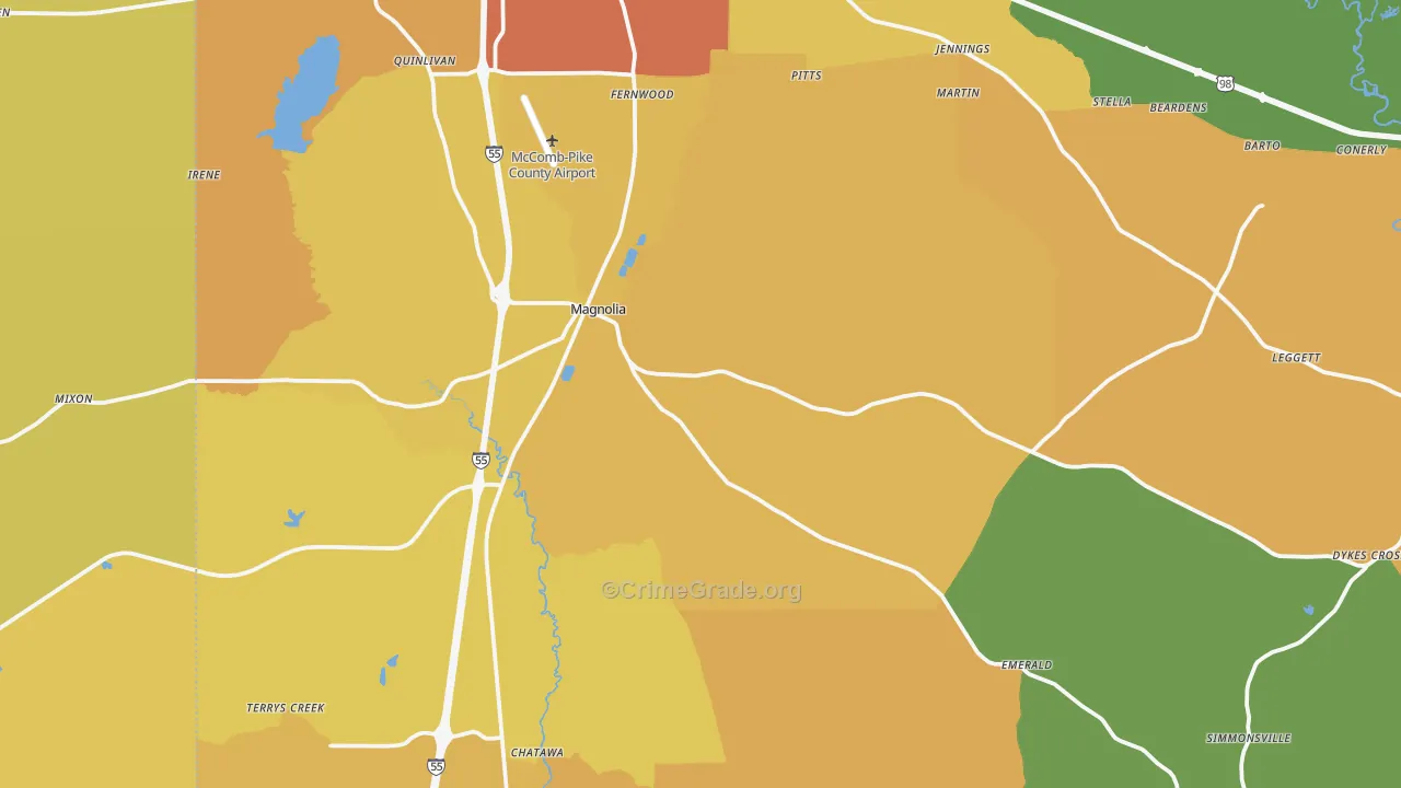 Magnolia, MS Map of Murder Rates