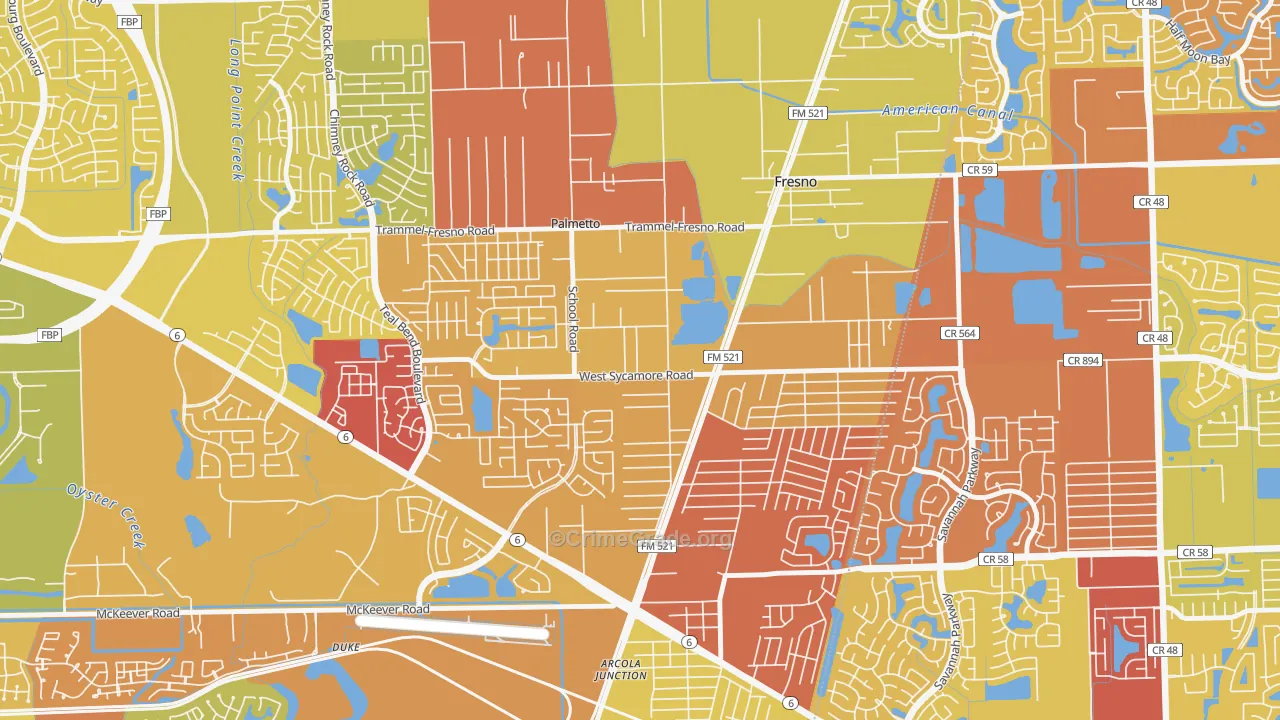 Magnolia Place, Fresno, TX Map of Murder Rates